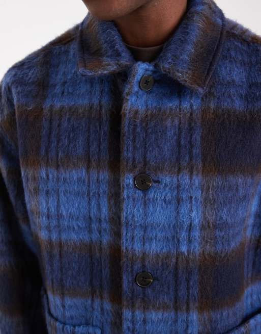 ASOS DESIGN oversized wool look check jacket in blue | ASOS