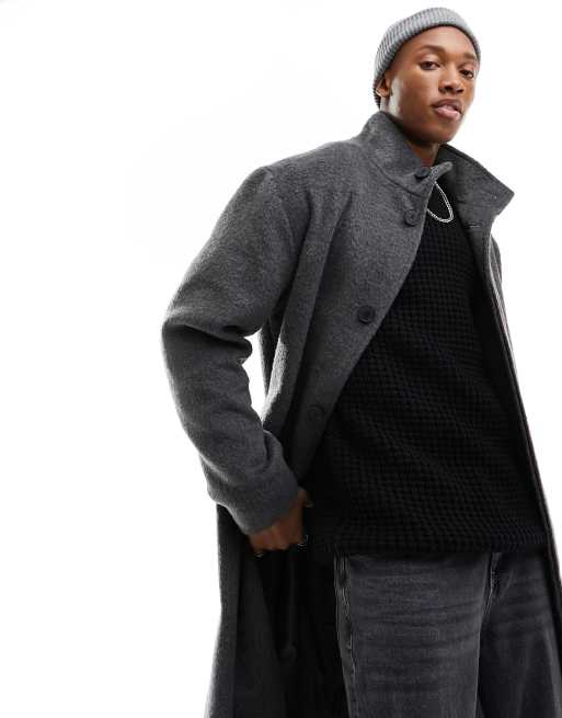 Grey Brushed Wool Look Oversized Drop Shoulder Coat