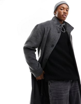 ASOS DESIGN oversized wool look coat with funnel neck in grey | ASOS