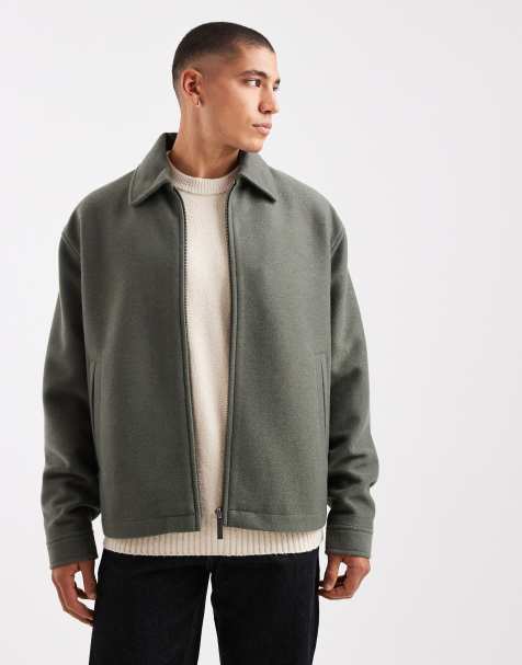 ASOS DESIGN oversized wool look harrington in green - view 1