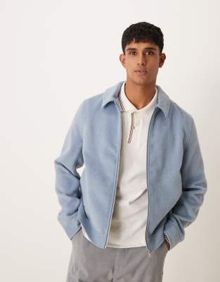 oversized wool look harrington jacket in blue