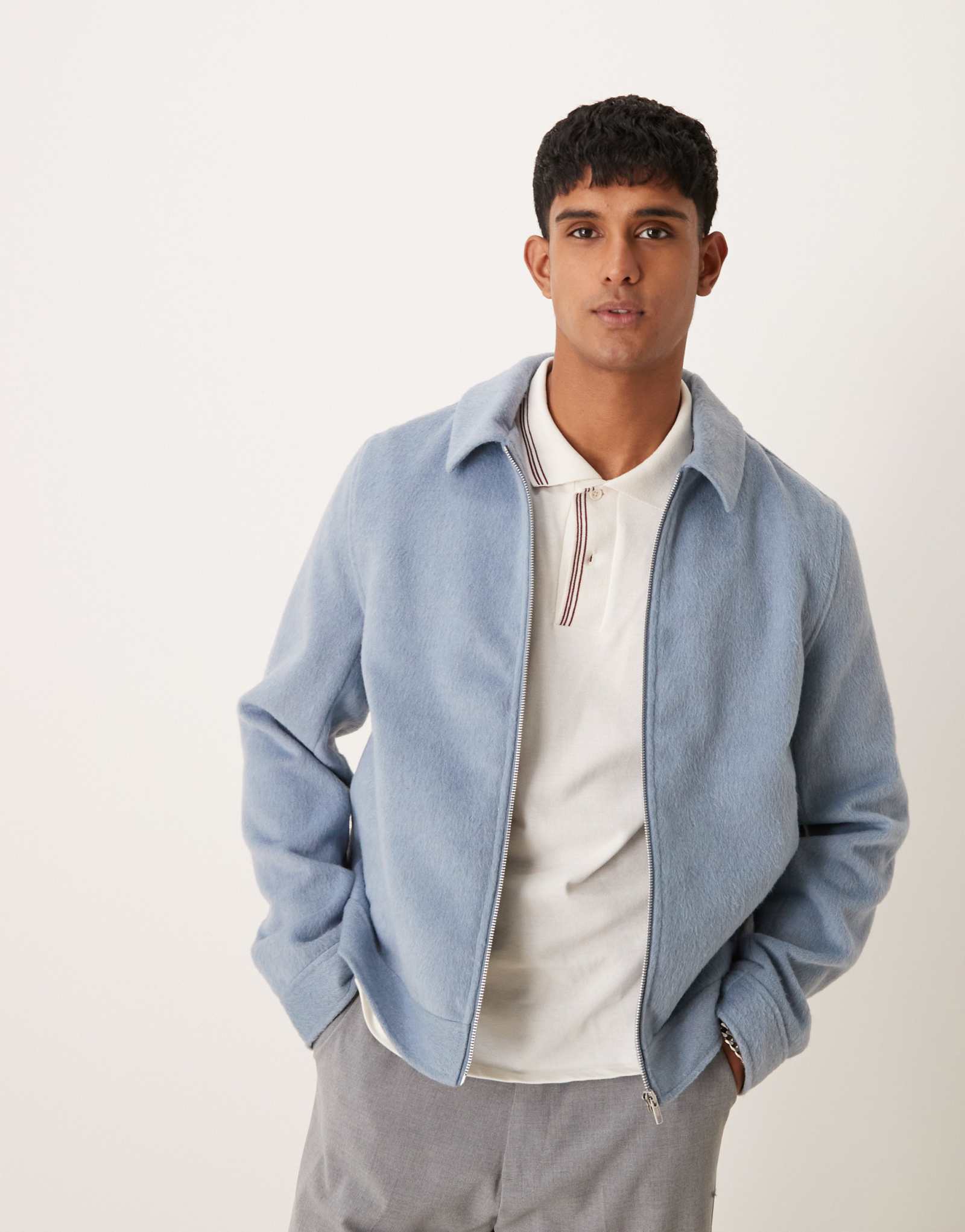 ДИЗАЙНЕРСКАЯ шерстяная куртка harrington оверсайз от ASOS синего цвета