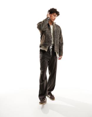 ASOS DESIGN ASOS DESIGN oversized wool look harrington jacket in brown texture-Multi