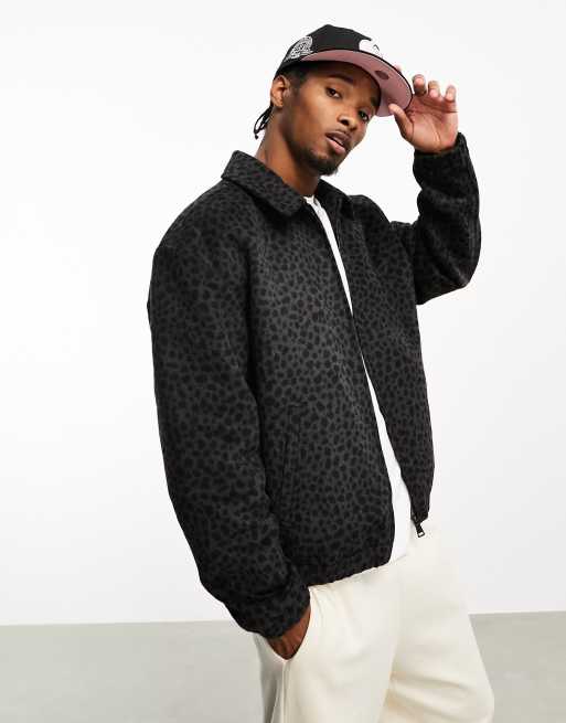 ASOS DESIGN oversized varsity bomber jacket in green and ecru cotton