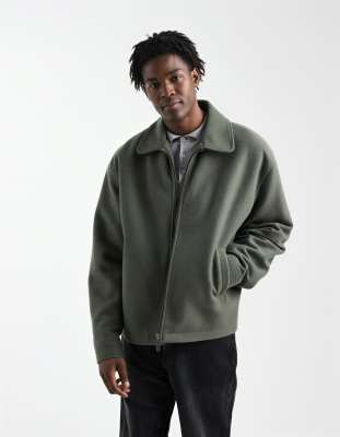 Asos Design Oversized Wool Look Harrington Jacket In Green