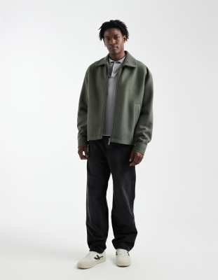 Asos Design Oversized Wool Look Harrington Jacket In Green
