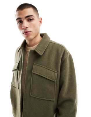 ASOS DESIGN ASOS DESIGN oversized wool look harrington jacket in khaki-Green