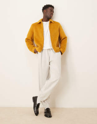 oversized wool look harrington jacket in mustard yellow