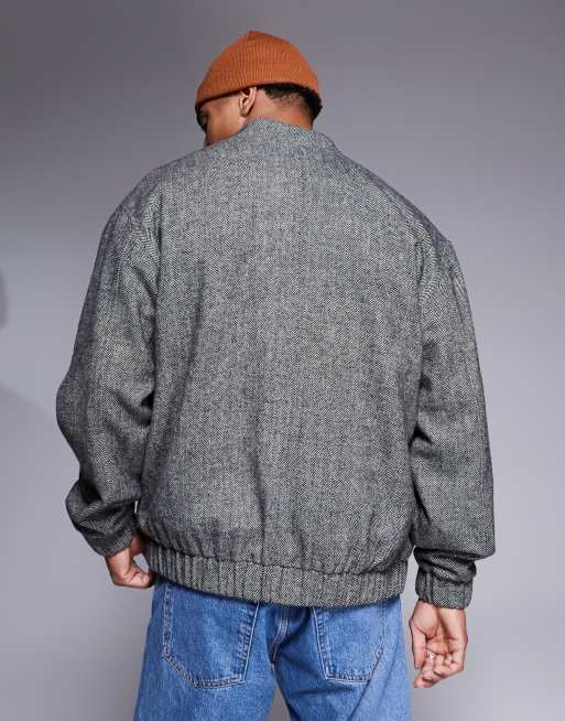 ASOS DESIGN oversized wool look herringbone bomber jacket in