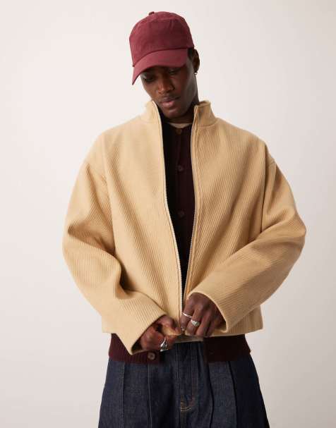 ASOS DESIGN oversized wool look jacket with funnel neck in camel - view 1