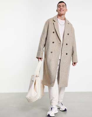 ASOS DESIGN oversized wool look overcoat in beige herringbone - ASOS Price Checker