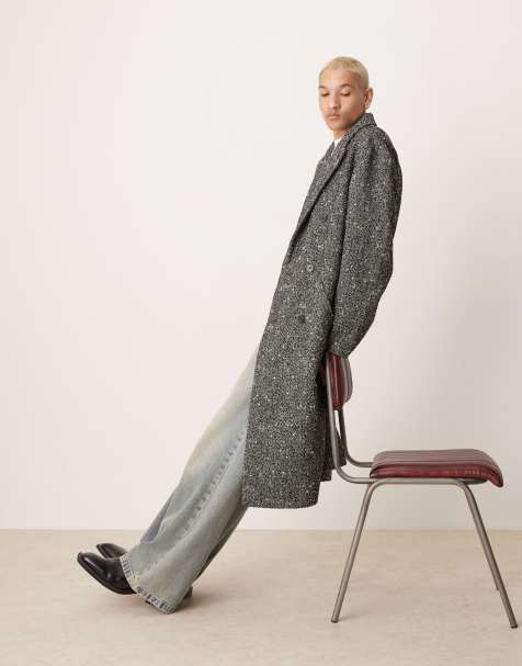 ASOS DESIGN oversized wool look overcoat in black salt and pepper - view 1