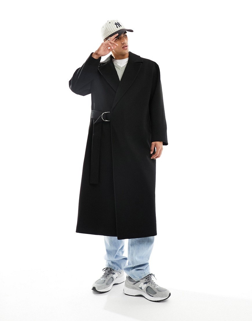 ASOS DESIGN oversized wool look overcoat in black