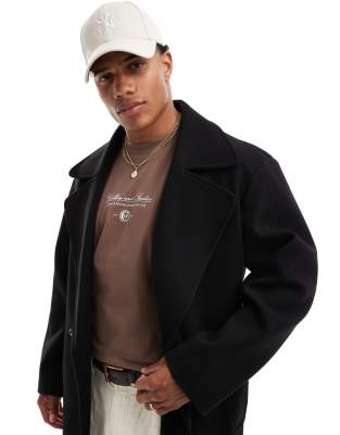 Asos Design Oversized Wool Look Overcoat In Black