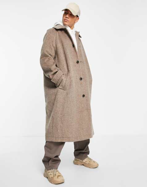 Mens full clearance length wool coat