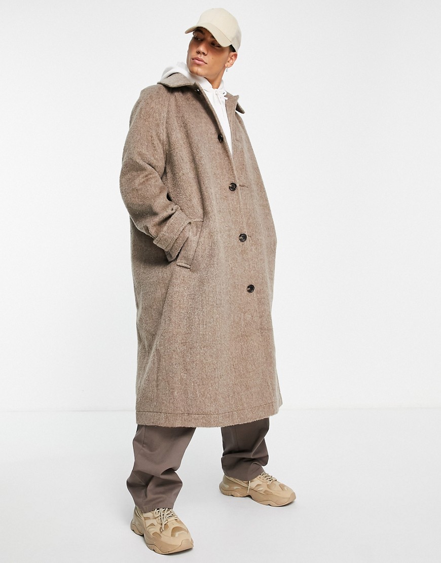 ASOS DESIGN oversized wool look overcoat in brown texture