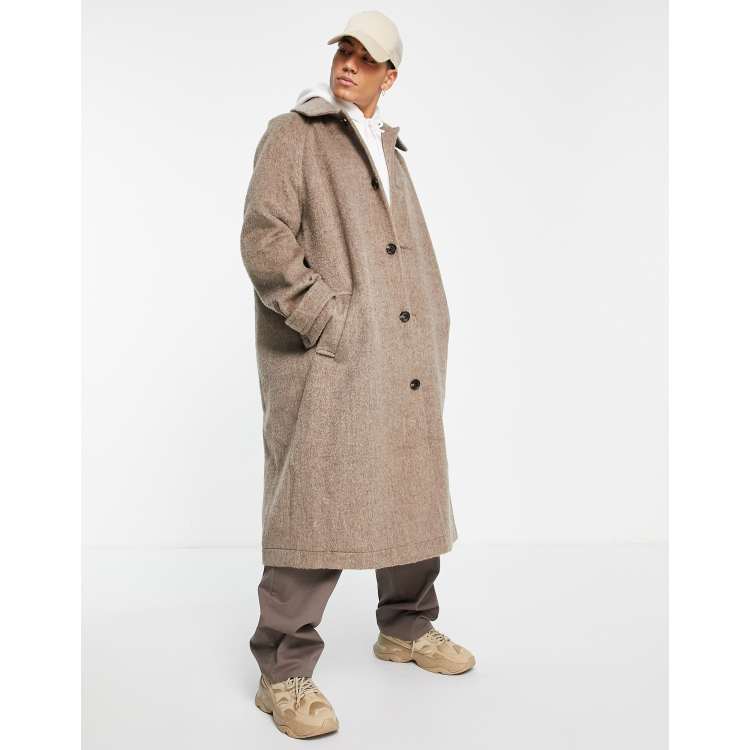 ASOS DESIGN oversized wool look overcoat in brown texture