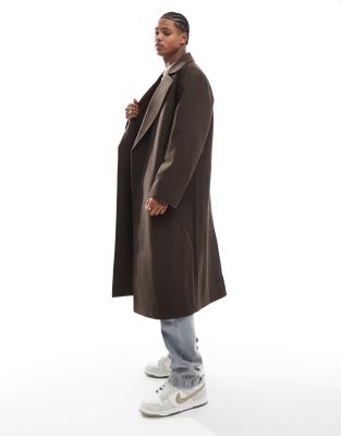 oversized wool look overcoat in brown