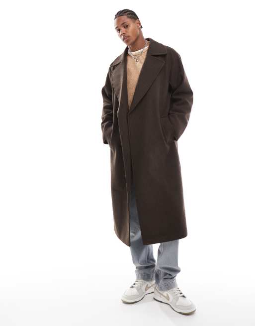 ASOS DESIGN oversized wool look overcoat in brown ASOS