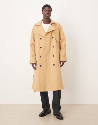 Asos Design Oversized Wool Look Overcoat In Neutral