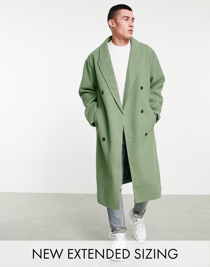 ASOS DESIGN oversized wool look overcoat in sage green