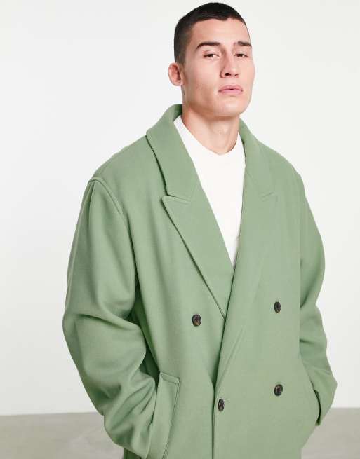 ASOS DESIGN oversized wool look overcoat in sage green