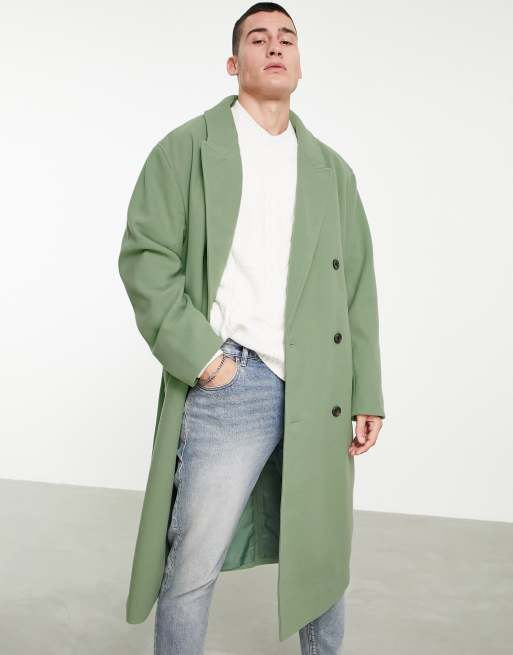 ASOS DESIGN oversized wool look overcoat in sage green