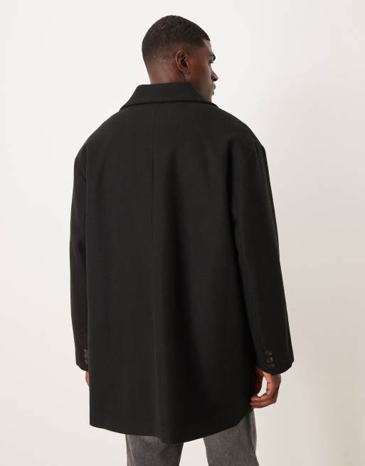ASOS DESIGN oversized wool look peacoat in black, 3 of 5