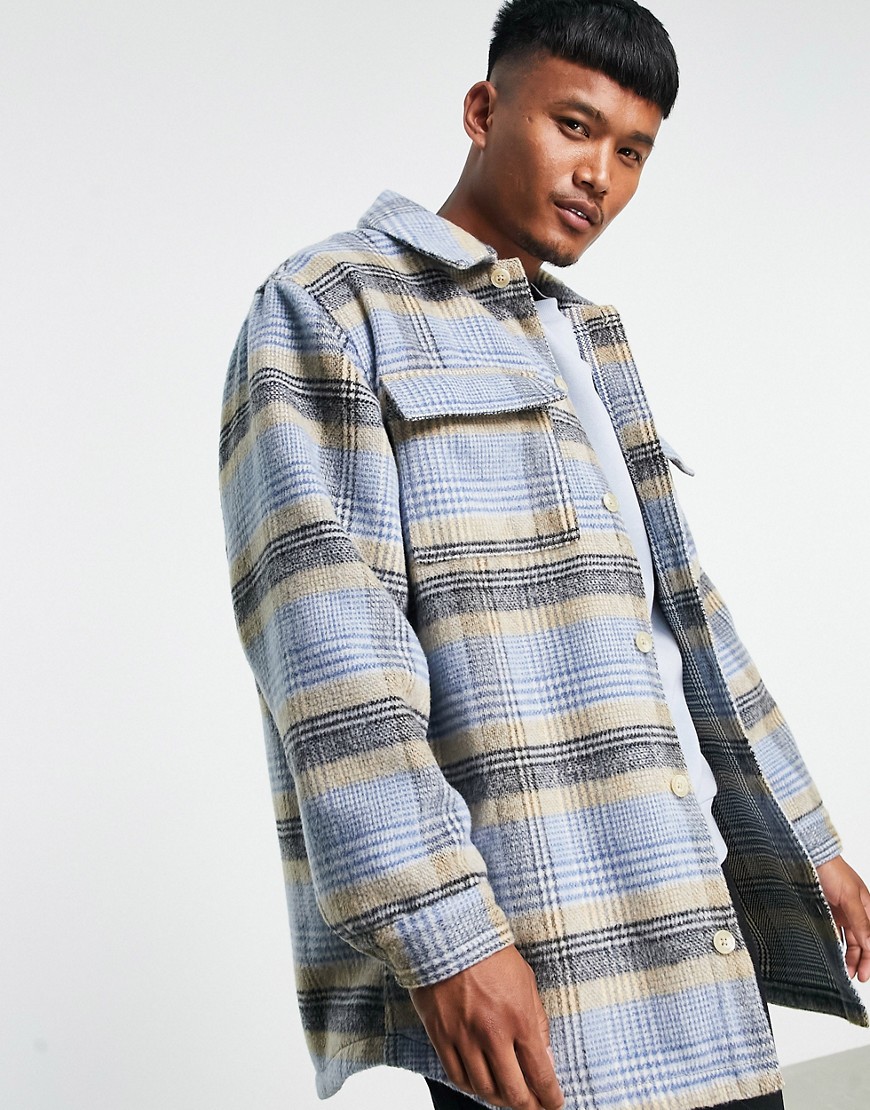 ASOS DESIGN oversized wool look shacket in blue check