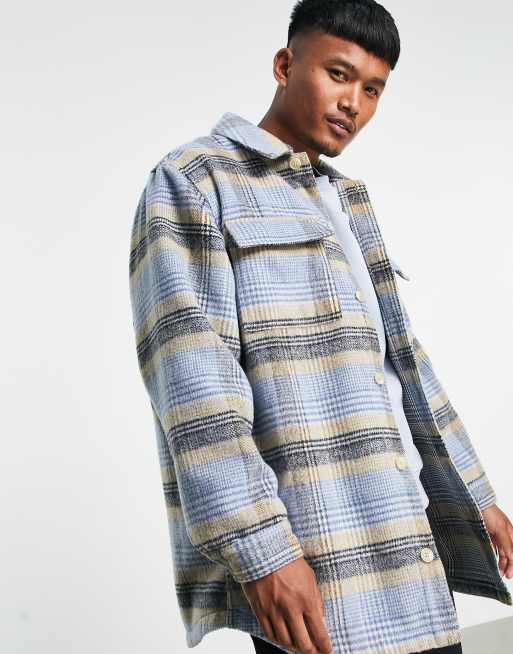 ASOS DESIGN oversized wool look shacket in blue check ASOS