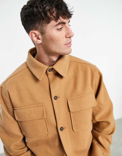 ASOS DESIGN oversized wool look shacket in camel | ASOS