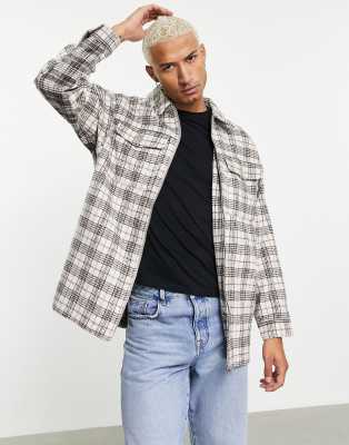 ecru plaid oversized shacket