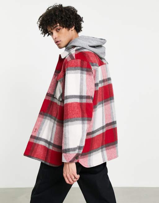 ASOS DESIGN oversized wool look shacket in red check, 2 of 4