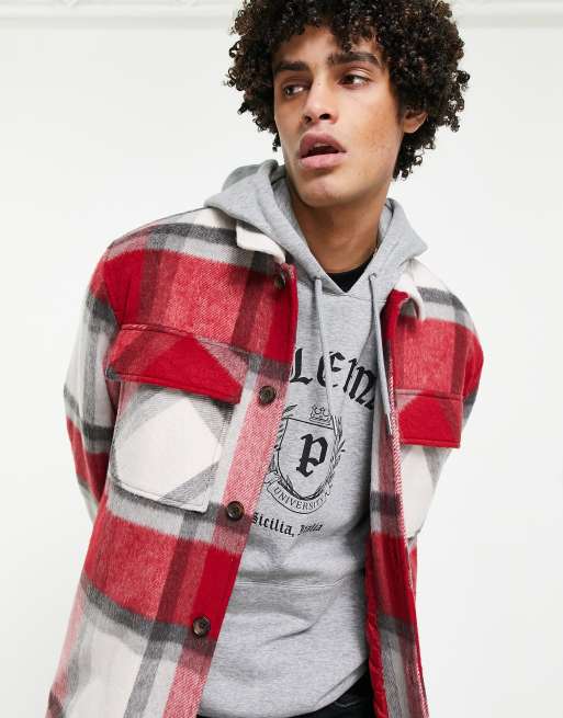 ASOS DESIGN oversized wool look shacket in red check, 3 of 4