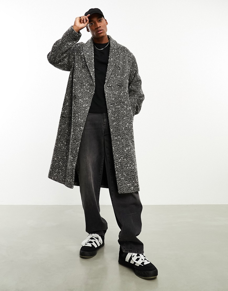 oversized wool-look textured overcoat in gray