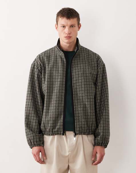ASOS DESIGN oversized wool look track jacket in green check - view 1