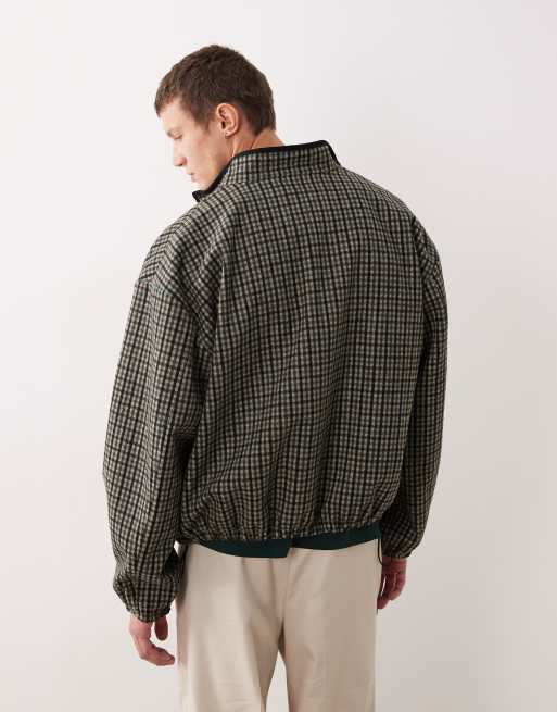 ASOS DESIGN oversized wool look track jacket in green plaid, 3 of 5