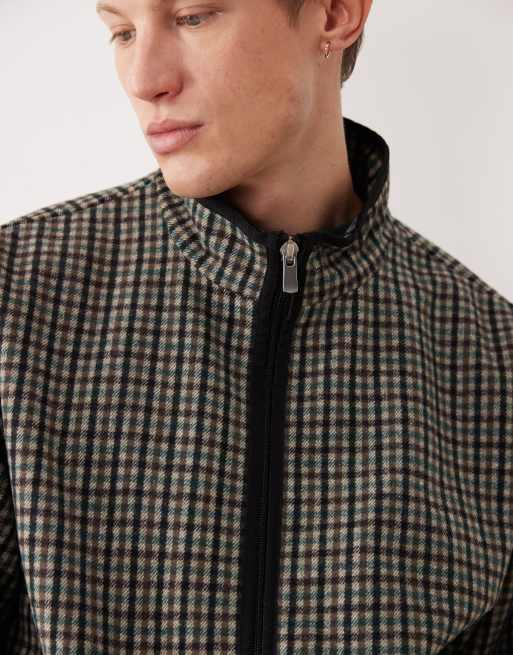 ASOS DESIGN oversized wool look track jacket in green plaid, 5 of 5