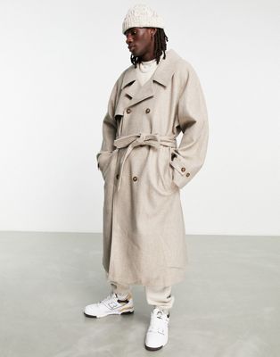 ASOS DESIGN oversized wool look trench coat in beige
