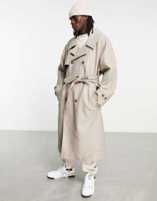 ASOS DESIGN oversized wool look trench coat in beige  - ASOS Price Checker