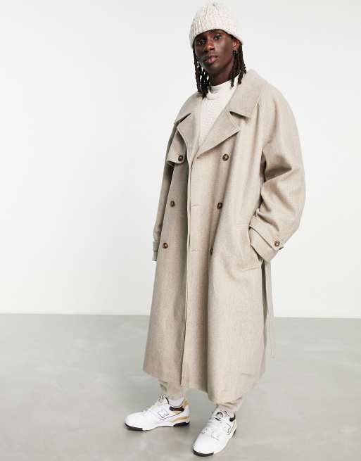 ASOS DESIGN oversized wool look trench coat in beige