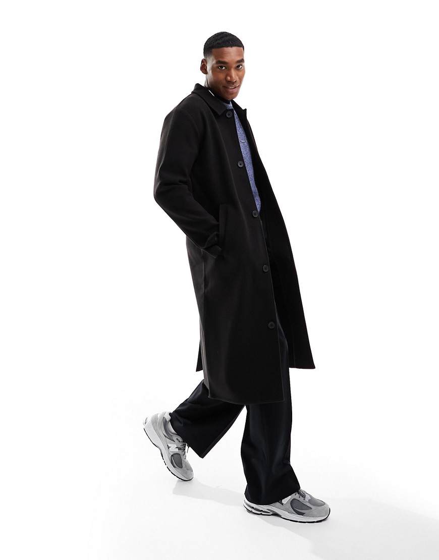 Asos Design Oversized Wool Look Unlined Overcoat In Black-auburn