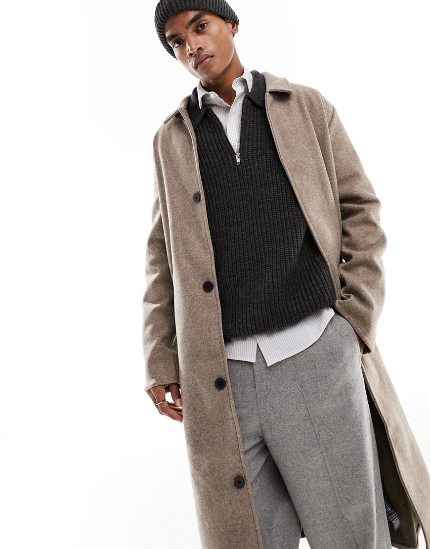 ASOS DESIGN oversized wool look unlined overcoat in stone-Auburn