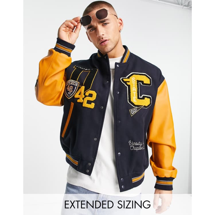 ASOS DESIGN oversized varsity bomber jacket in green