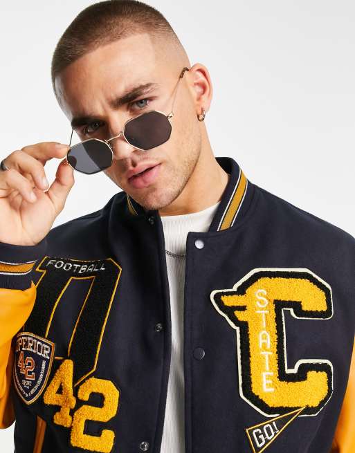 Oversized Badge Jersey Varsity Bomber Jacket