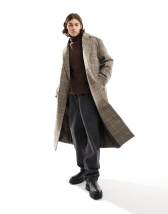 ASOS DESIGN oversized brown check overcoat with wool