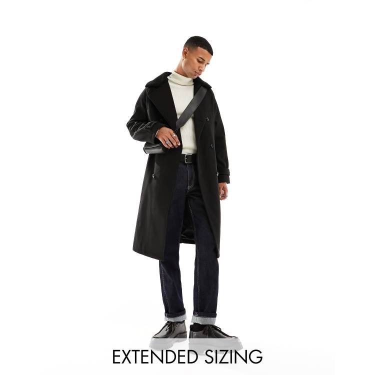 ASOS DESIGN oversized wool mix coat with faux fur borg collar in