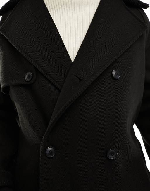 Borg collar wool store blend pea coat