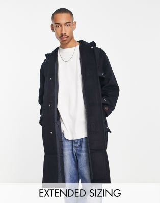 ASOS DESIGN oversized wool mix duffle coat with borg lining in navy - ASOS Price Checker
