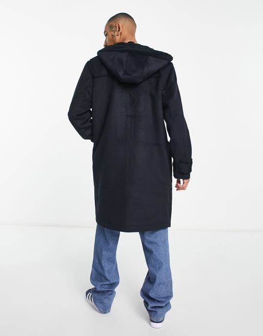 ASOS DESIGN oversized wool mix duffle coat with borg lining in navy ASOS